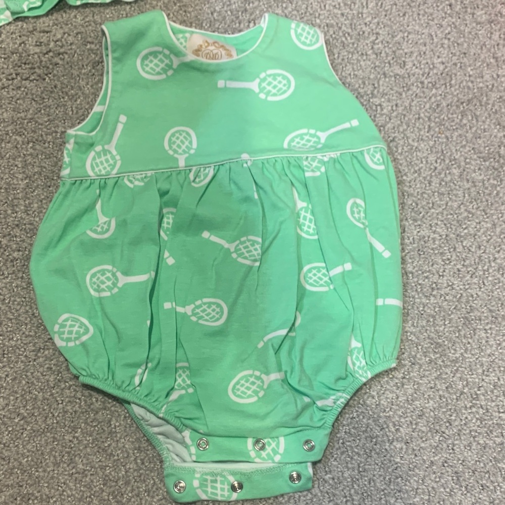 The Beaufort Bonnet Company Mint Tennis Racket Romper